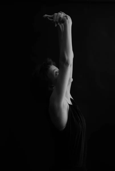 Mãos Refinadas Elegantes Dançarino Dançando Com Partes Corpo Retrato Preto — Fotografia de Stock