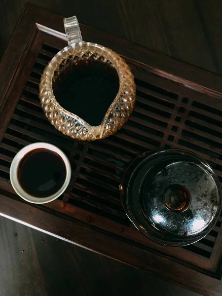 Brewed Tea Chinese Puer Black Tea Tea Ceremony Wooden Board — Stock Photo, Image