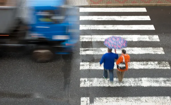 Pedestrian crossing with truck — Stock Photo, Image