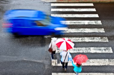 pedestrian crossing with car clipart