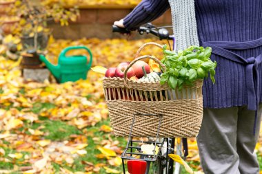 Bisiklet ile alışveriş çantası