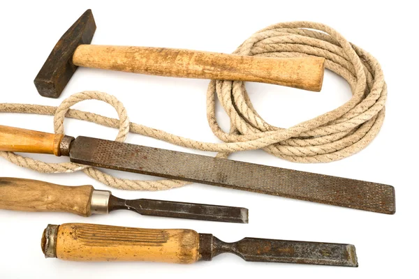 Old tools with a rope — Stock Photo, Image