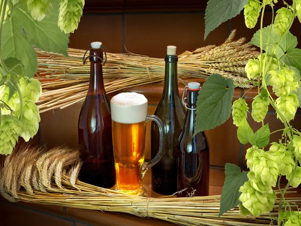 Stilleven met bierflessen — Stockfoto