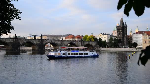 De rivier Vltava in de schemering — Stockvideo