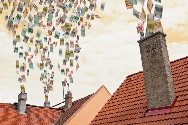 Euro money flies up the chimneys — Stock Photo, Image