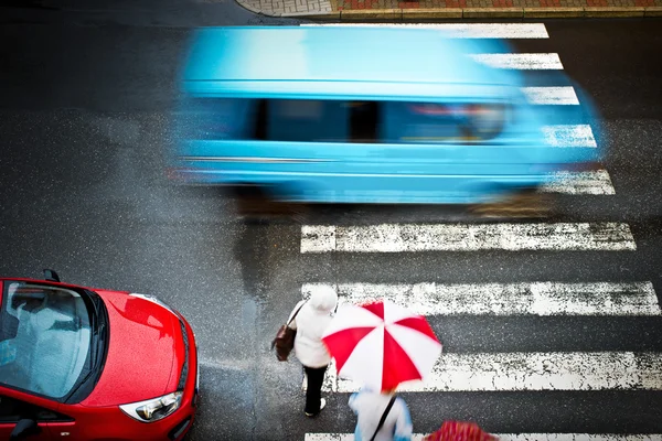 Pedestrian crossing with car and people — Stock Photo, Image