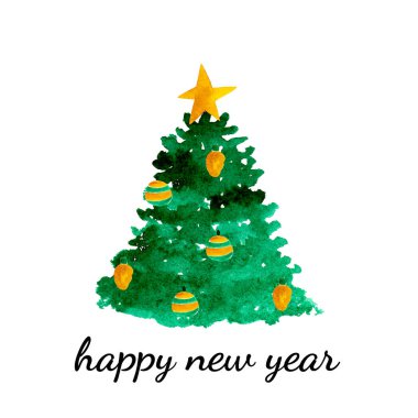 Resimler suluboya Noel ağacı tebrik kartı Mutlu yıllar