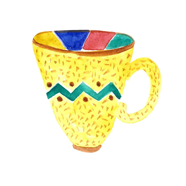 Ilustración acuarela cerámica tradicional una taza para la cena de almuerzo —  Fotos de Stock
