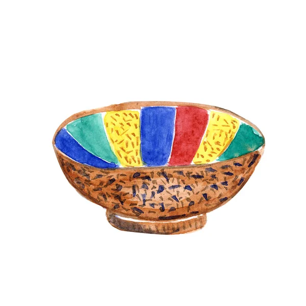 Abbildung Aquarell Keramik traditionelles Geschirr zum Mittagessen — Stockfoto