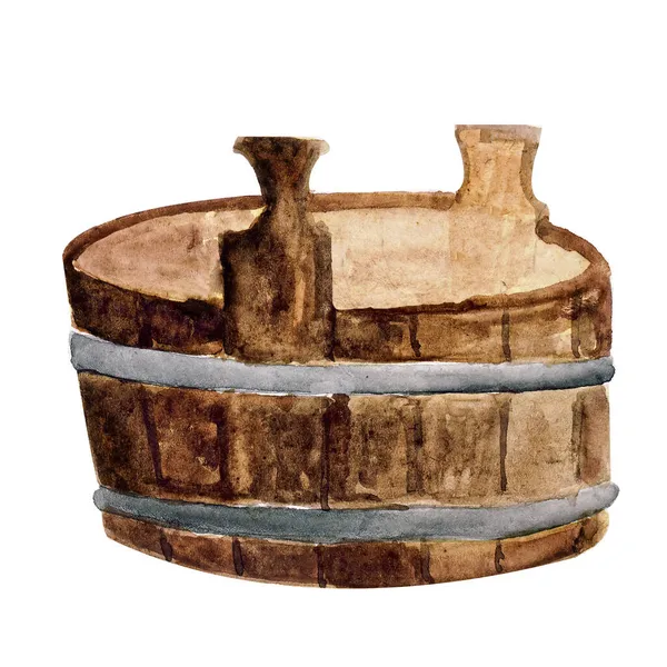 Aquarela cocho de madeira para banho e sauna — Fotografia de Stock