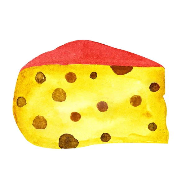 Акварельна ілюстрація нарізаного шматка сиру для подачі на стіл — стокове фото
