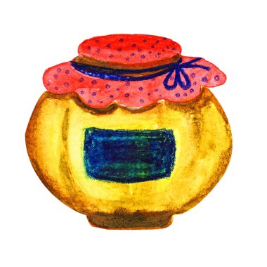 bal ve reçel depolamak için kapaklı suluboya illüstrasyon kavanozu