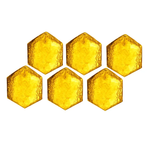 Watercolor illustration hexagon many yellow honeycomb bees — Stock Photo, Image