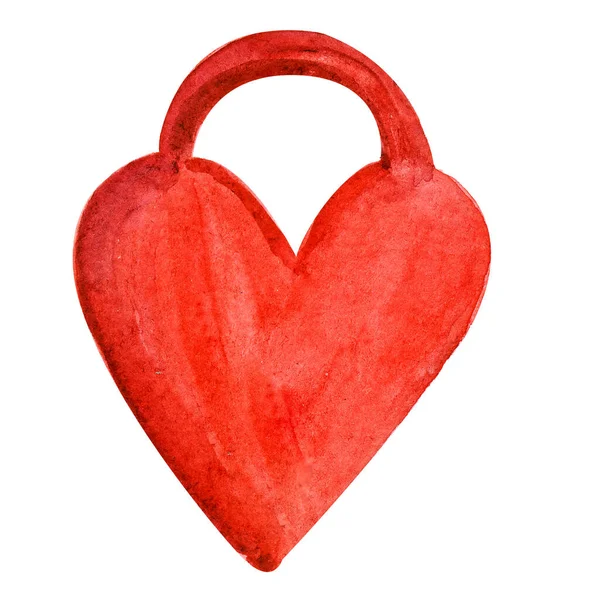 Aquarela vermelho coração em forma de castelo símbolo do amor — Fotografia de Stock