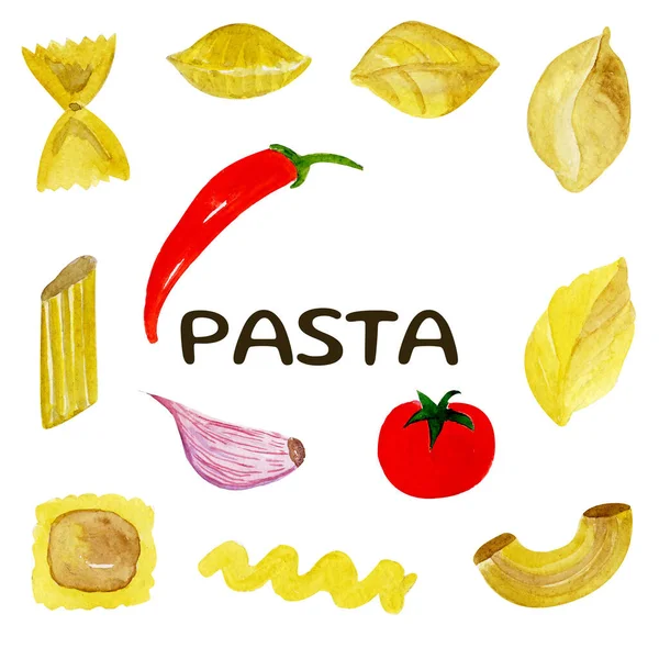 Aquarel traditionele Italiaanse spaghetti en pasta voor uw verpakking en ontwerp — Stockfoto