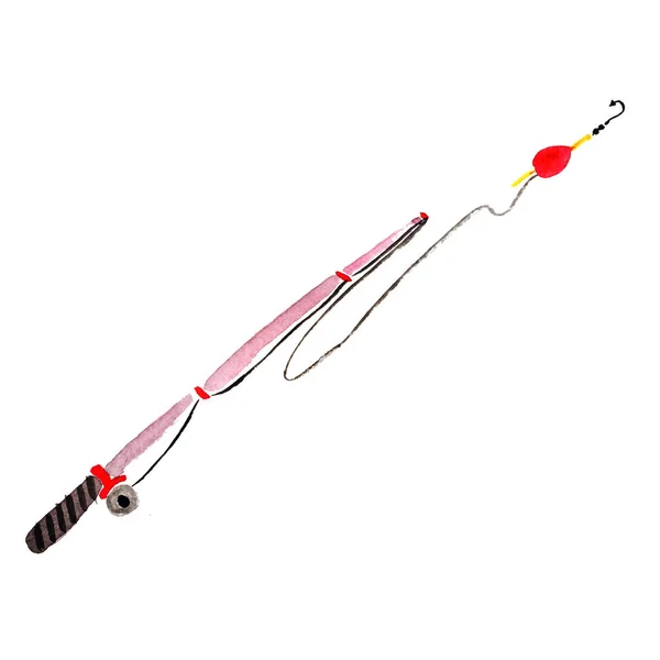 Watercolor element fishing rod with fishing line float and hooks for fishing — Stockfoto