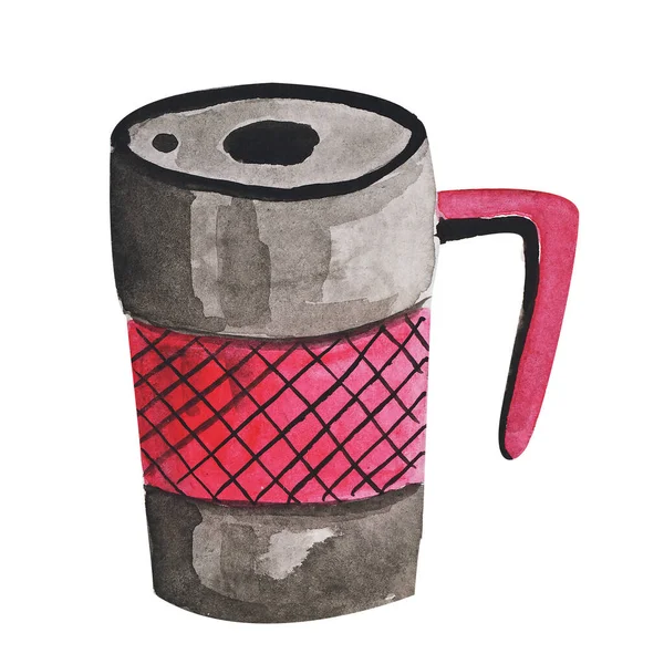 Watercolor element thermocup for hot drinks pink — Foto Stock