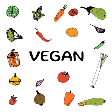 Vegetables vector set cartoon cute doodle style