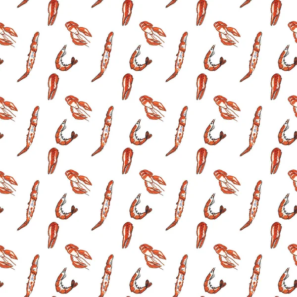 Безшовний візерунок з різнокольоровими креветками та омарами . — стокове фото