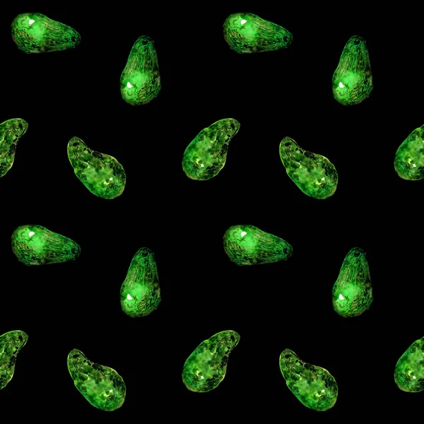 Elle çizilmiş yeşil avokadoların kusursuz suluboya deseni — Stok fotoğraf