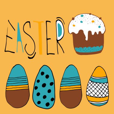 Komik vektör Paskalya pastası ve yumurta.