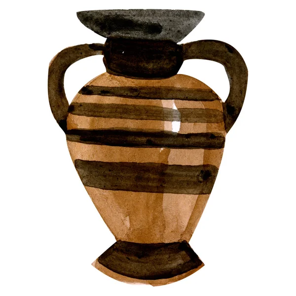 Acuarela ilustración estilizada dibujado a mano jarrón de arcilla antigua —  Fotos de Stock