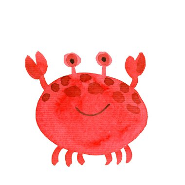 Çocuklar için suluboya resim şirin kırmızı yengeç .