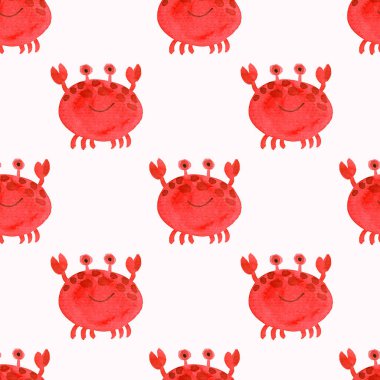 Kırmızı benekli yengeçlerin kusursuz suluboya desenleri.