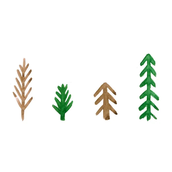 Watercolor set of abstract coniferous trees with branches. — Stock Photo, Image