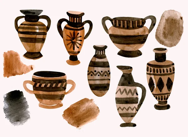 A set of illustrations of ceramic vases vessel. — Stock Photo, Image