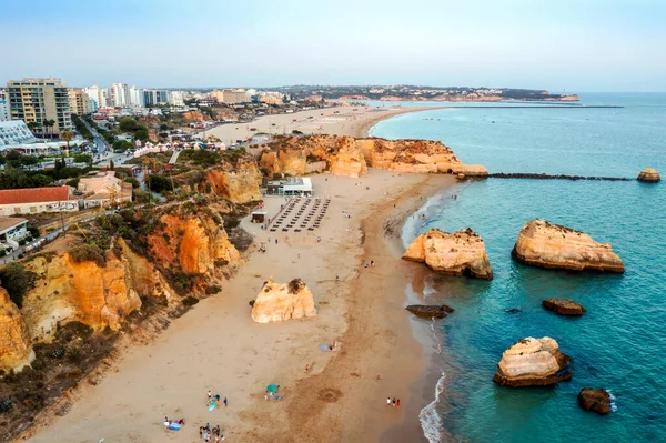 Vista Aérea Costa Del Acantilado Portimao Atardecer Algarve Portugal — Foto de Stock