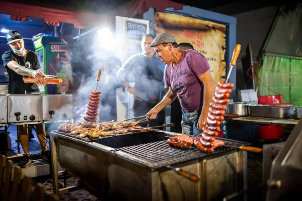 Faro Portugal October 2021 Delicious Sausages Chicken Grilled Charcoal Santa — Stock Photo, Image
