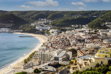 Beautiful cityscape of Sesimbra by Atlantic Ocean, Setubal District, Portugal