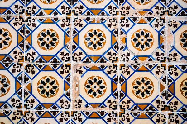 Old Portuguese Tiles Called Azulejo Found Wall Sesimbra Portugal — Stockfoto