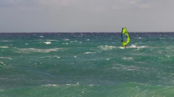 Wind Surfer Che Gode Onda Sull Oceano Atlantico Pozo Izquierdo — Video Stock