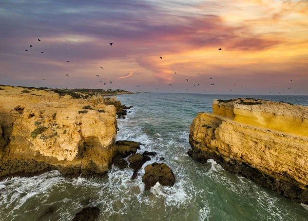 Widok Lotu Ptaka Plażę Sao Rafael Nad Oceanem Atlantyckim Zachodzie — Zdjęcie stockowe