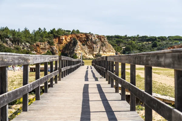 Puente Madera Playa Ferragudo Algarve Sur Portugal — Foto de Stock