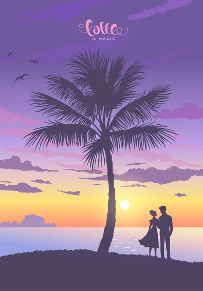 Palm trees and couple Royalty Free Stock Vectors