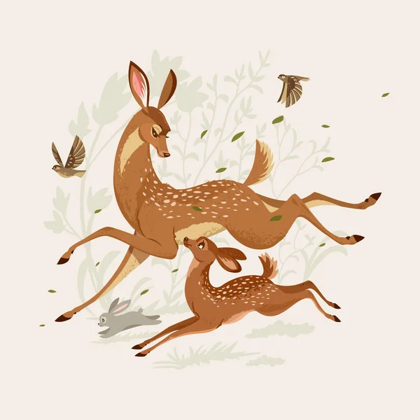 Cerf avec un petit cerf — Image vectorielle