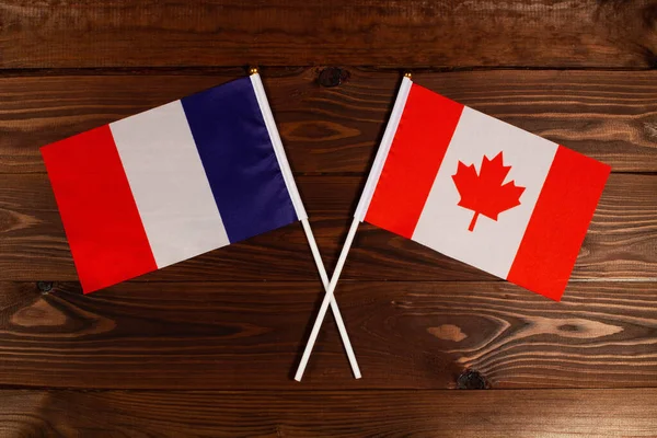 프랑스의 국기와 캐나다의 국기가 그림은 국가들 관계를 줍니다 텔레비전 비디오 — 스톡 사진