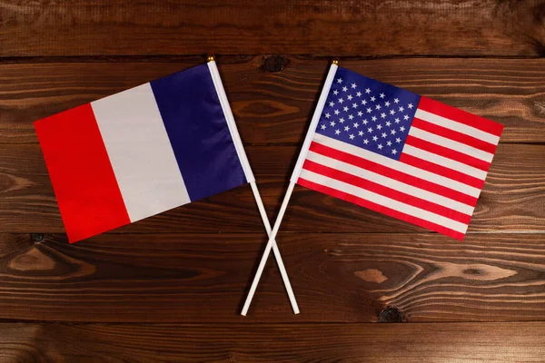 Bandera Francia Bandera Estados Unidos Cruzadas Entre Imagen Ilustra Relación —  Fotos de Stock