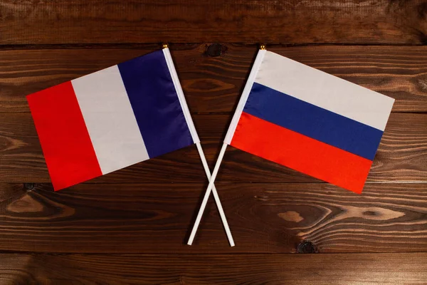 Vlag Van Frankrijk Vlag Van Rusland Kruisten Elkaar Het Beeld — Stockfoto