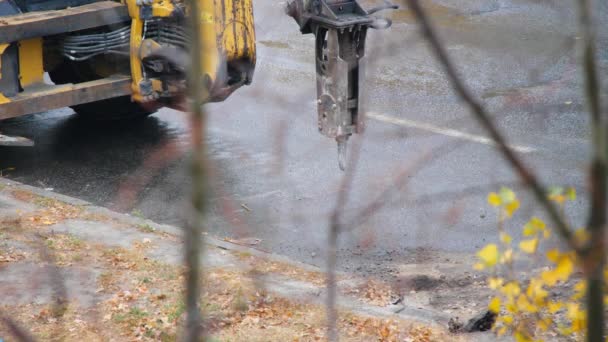 Tractor Hydraulic Hammer Ready Demolition Work Asphalt Pavement Excavator Special — Stock Video