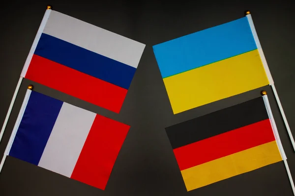 Встреча Нормандии Саммит Нормандии Флаги Украины России Германии Франции Черном Стоковое Фото