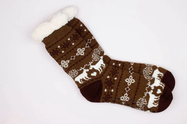 Beautiful Winter Warm Christmas Socks New Year Pattern White Background — Stock Photo, Image