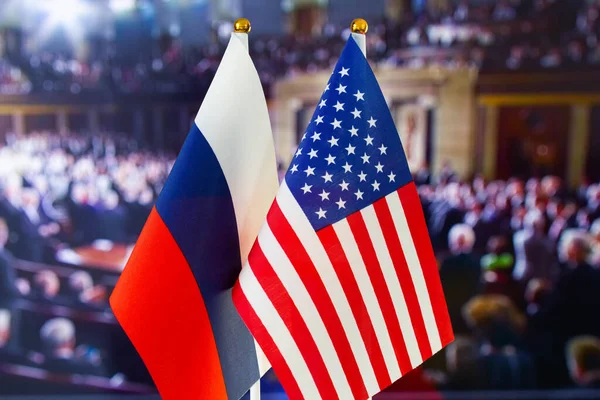 Flag Russian Flag Flag Usa Flag Russia United States America — стокове фото