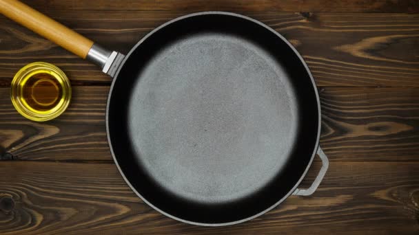 Cast Iron Pan Frying Meat Professional Chef Prepares Cooking Meat — Stock Video