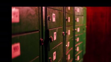 Mailboxes in a residential building. Lots of mailboxes in the entrance of a large house. Place of receipt of letters and parcels. Sending messages between people. Delivery of mail to the house.