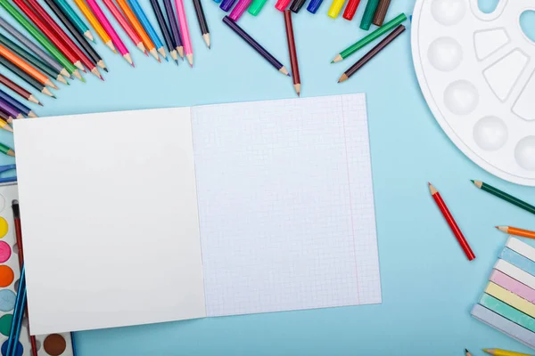 Blank Sheet Paper Open Math Notebook Art School Supplies Painting — Fotografia de Stock