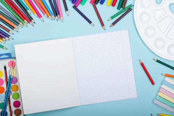 Blank Sheet Paper Open Math Notebook Art School Supplies Painting — Fotografia de Stock